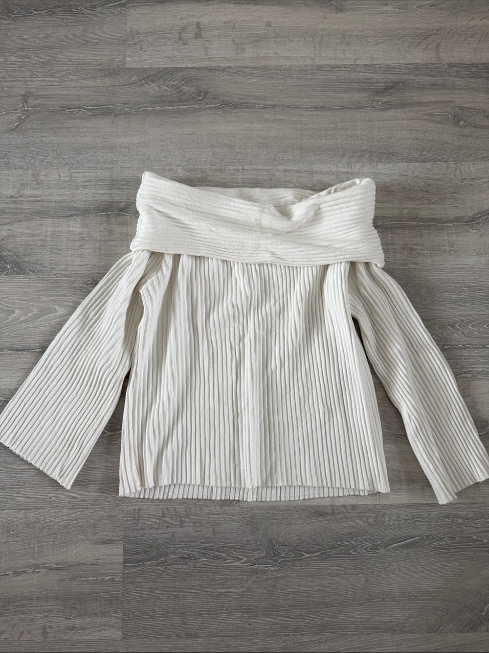 Off-the-Shoulder Ribbed Sweater - Picture 2 of 12